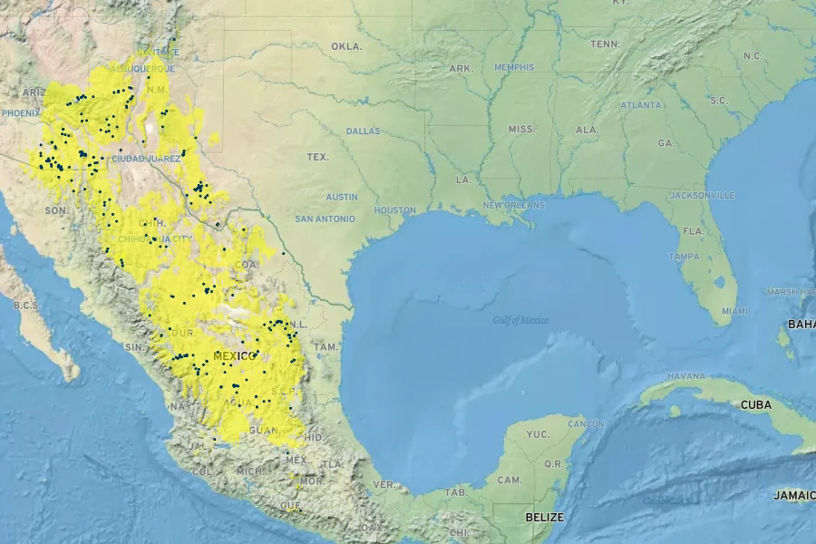 Aldama cordifolia Native Range