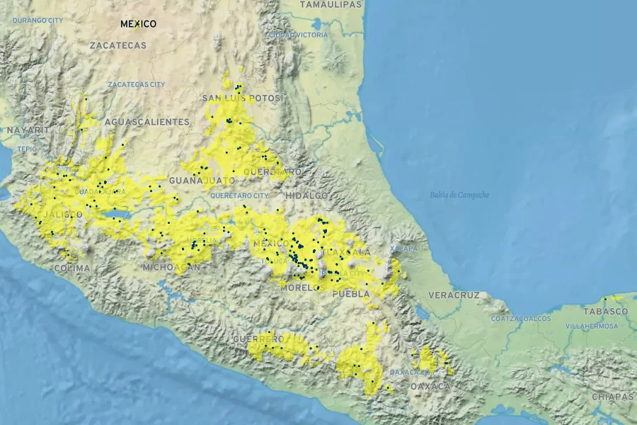 Aldama excelsa Native Range