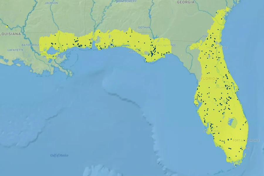 Aletris lutea Native Range
