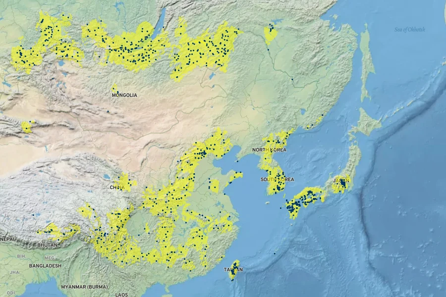 Aleuritopteris argentea Native Range