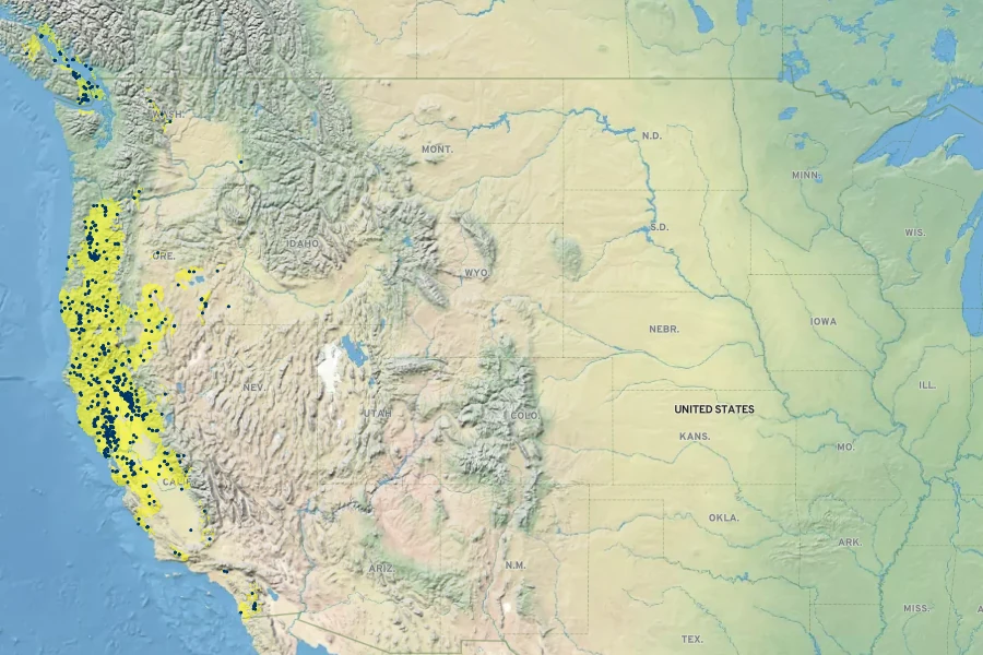 Allium amplectens Native Range
