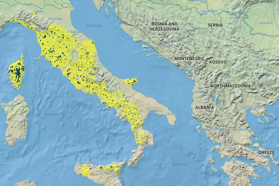 Allium pendulinum Native Range