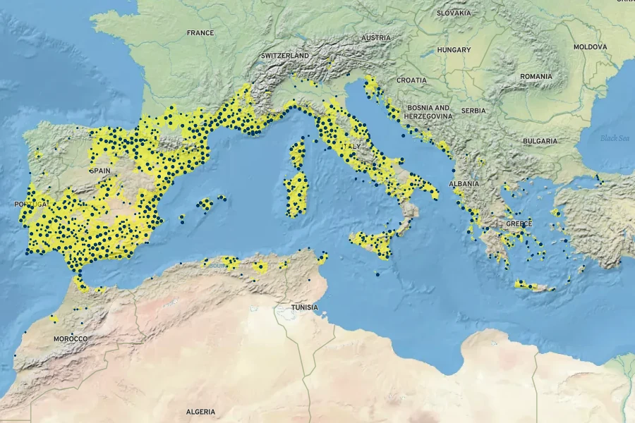 Allium roseum Native Range