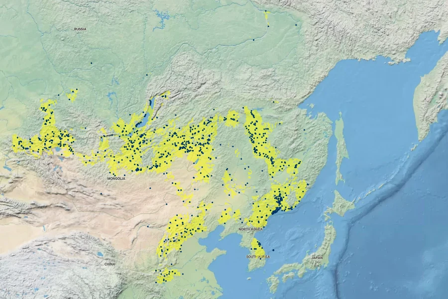 Allium senescens Native Range