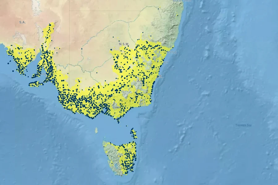 Allocasuarina verticillata Native Range