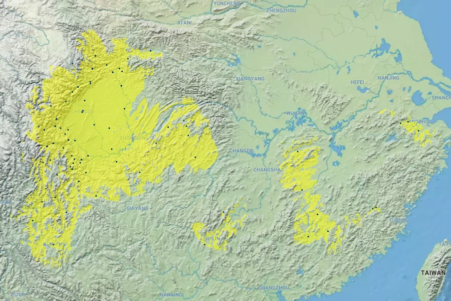 Alnus cremastogyne Native Range
