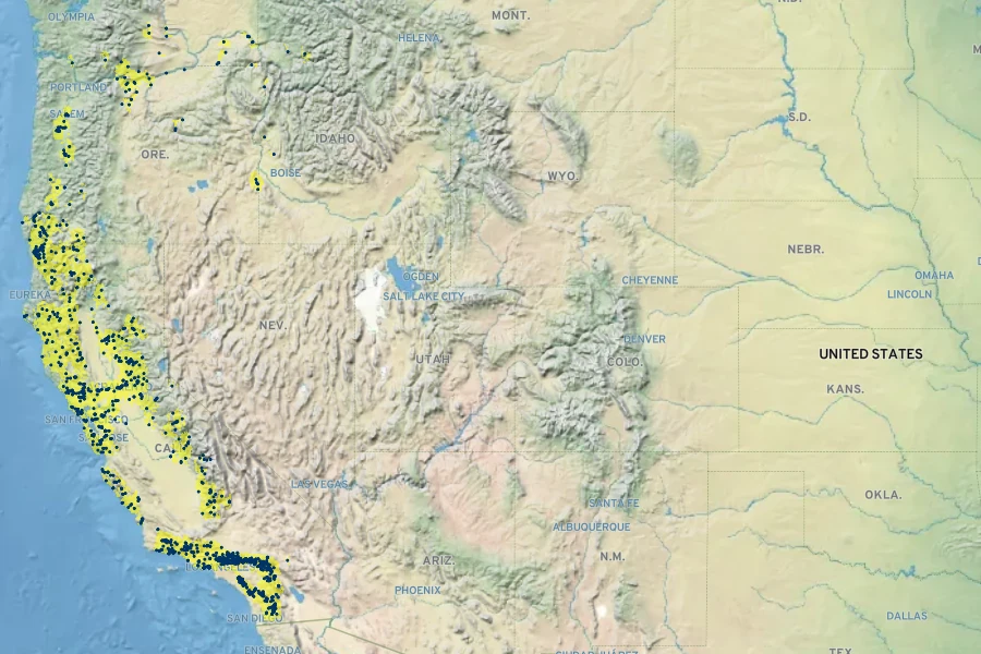 Alnus rhombifolia Native Range