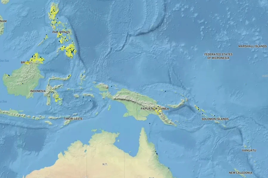 Alocasia macrorrhizos Native Range