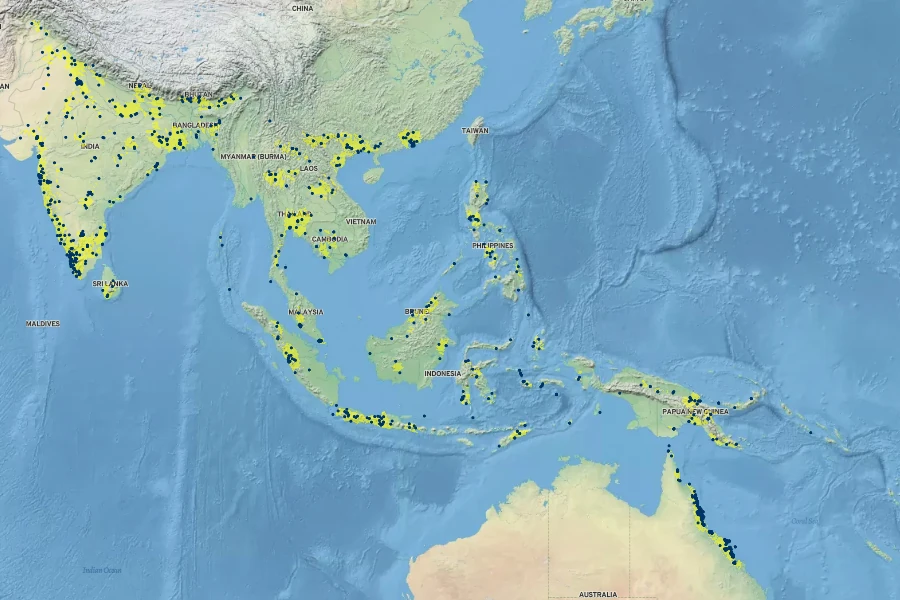 Alstonia scholaris Native Range