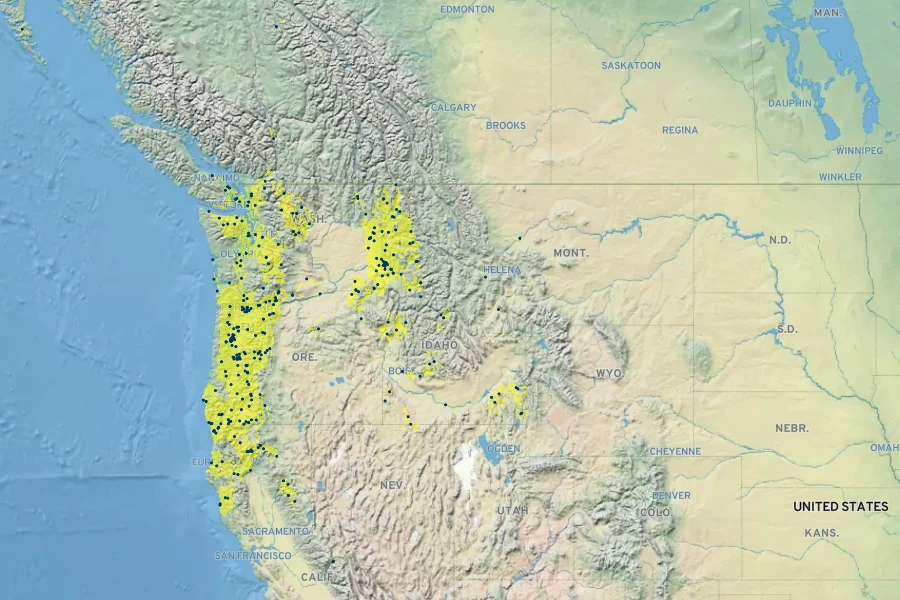 Amelanchier alnifolia var. semiintegrifolia Native Range