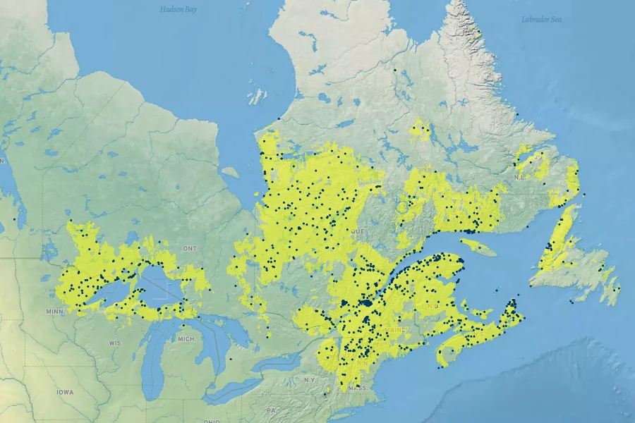 Amelanchier bartramiana Native Range