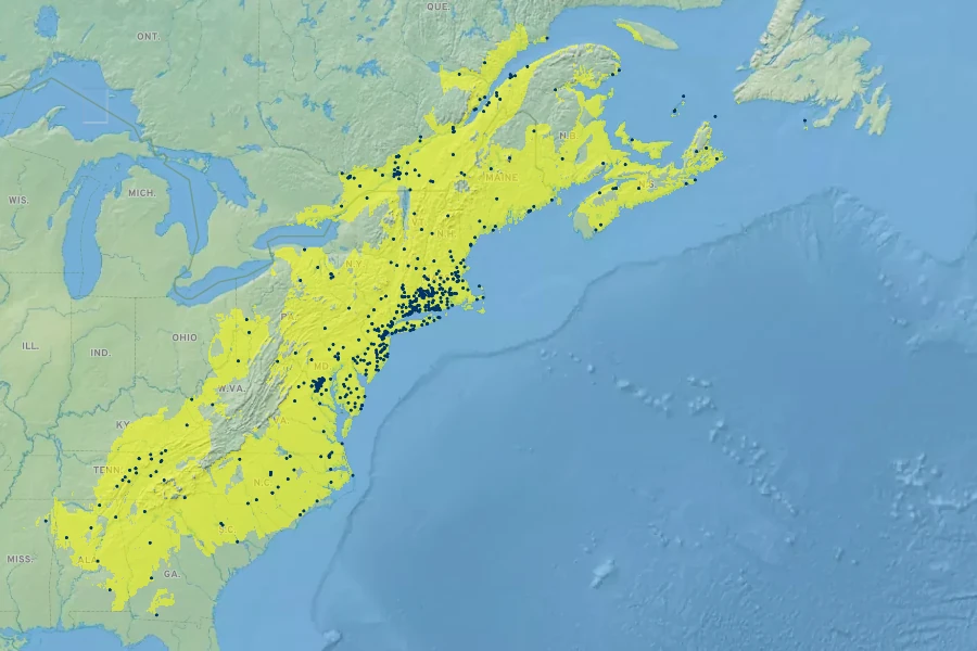 Amelanchier canadensis Native Range