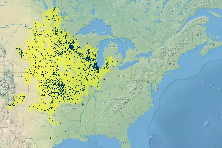 Amorpha canescens Native Range