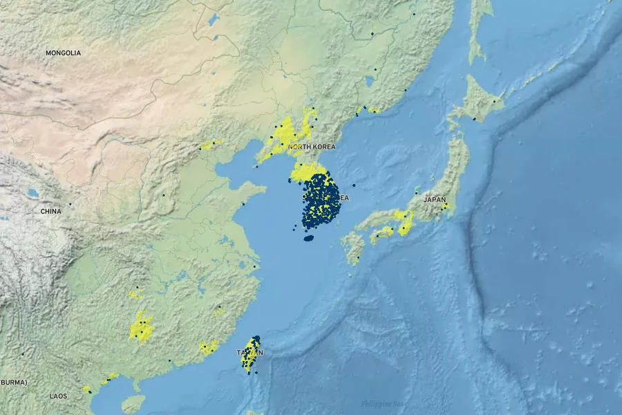 Ampelopsis glandulosa var. brevipedunculata Native Range