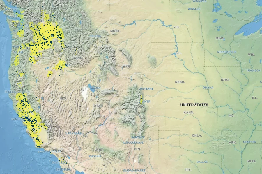 Amsinckia lycopsoides Native Range