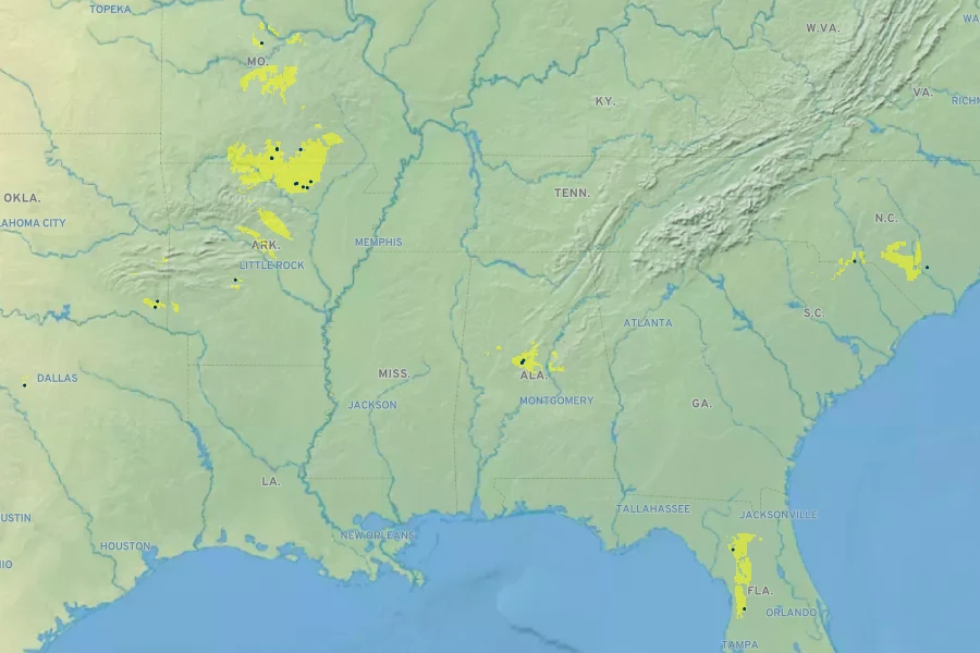 Amsonia ciliata var. filifolia Native Range