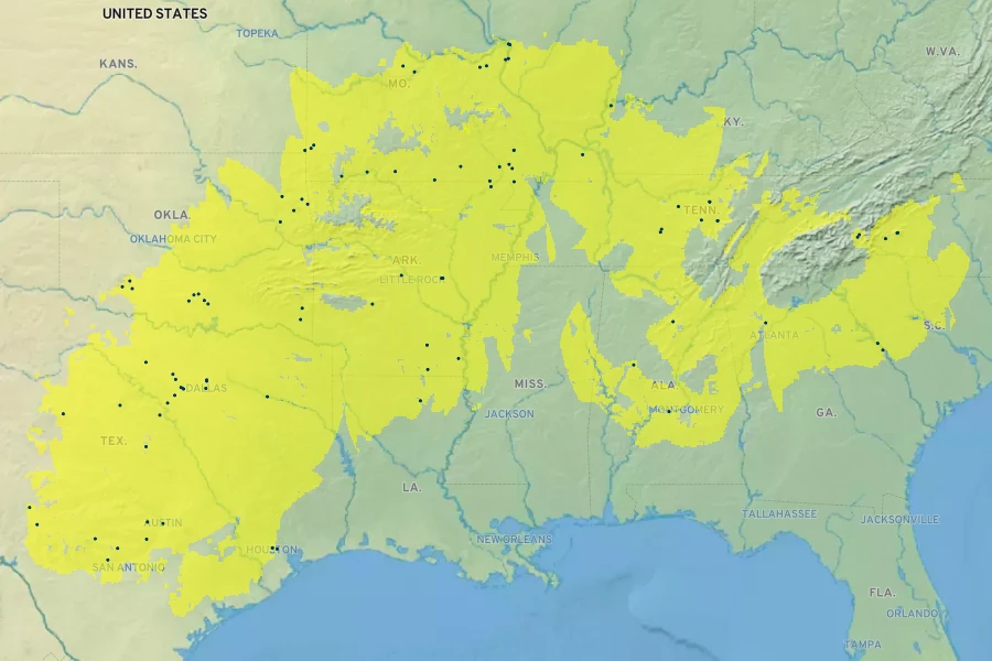 Amsonia tabernaemontana var. salicifolia Native Range