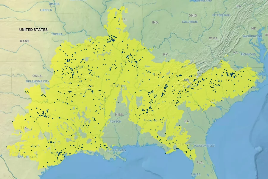 Amsonia tabernaemontana Native Range