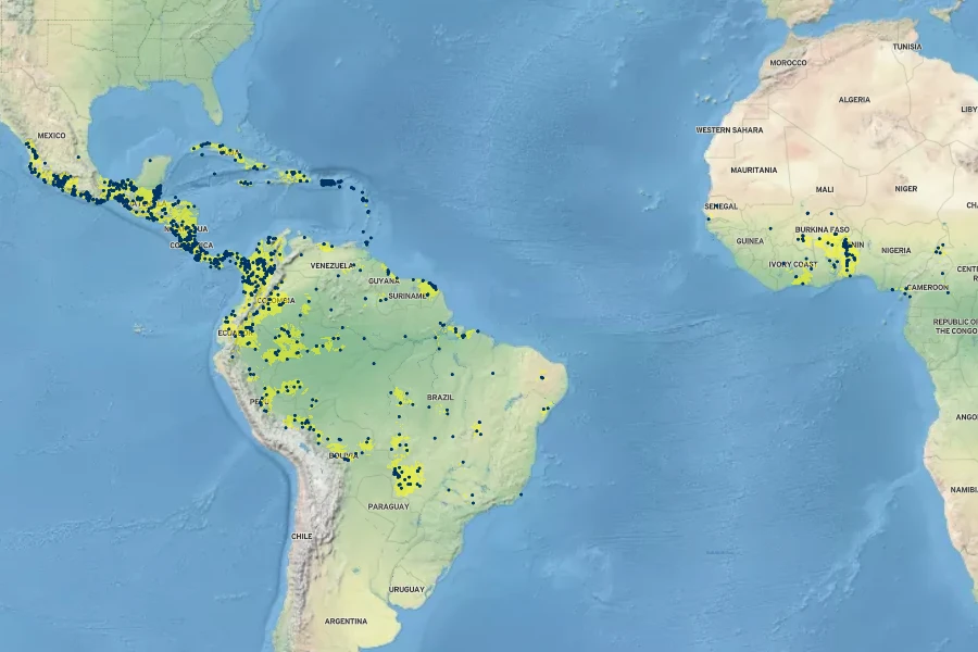 Andira inermis Native Range