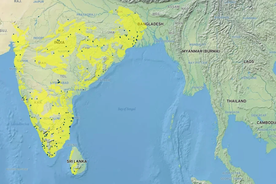 Andrographis paniculata Native Range