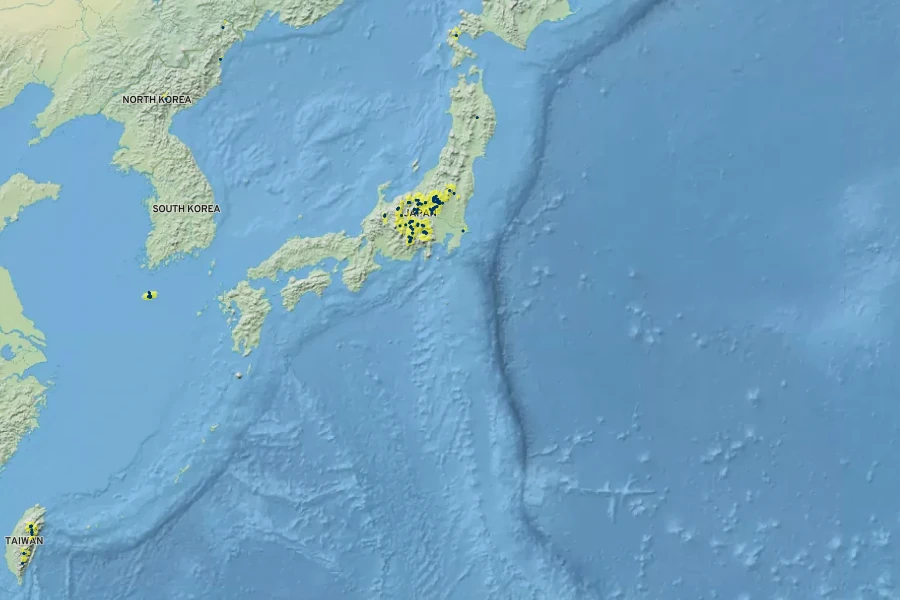 Anemone stolonifera Native Range