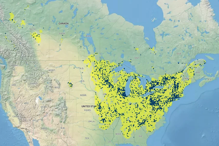 Anemone virginiana Native Range