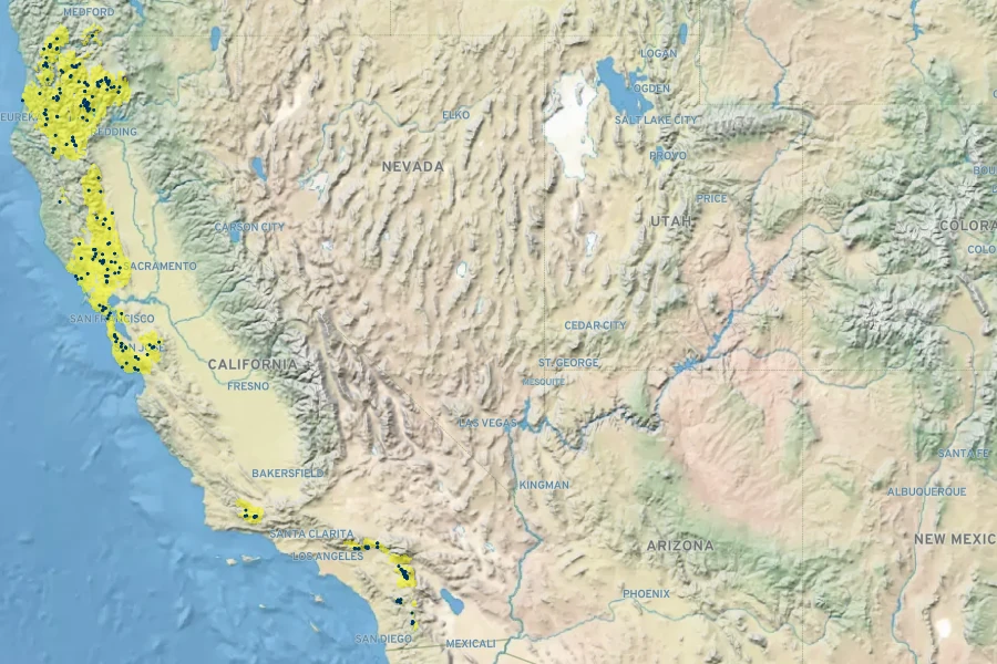 Angelica tomentosa Native Range