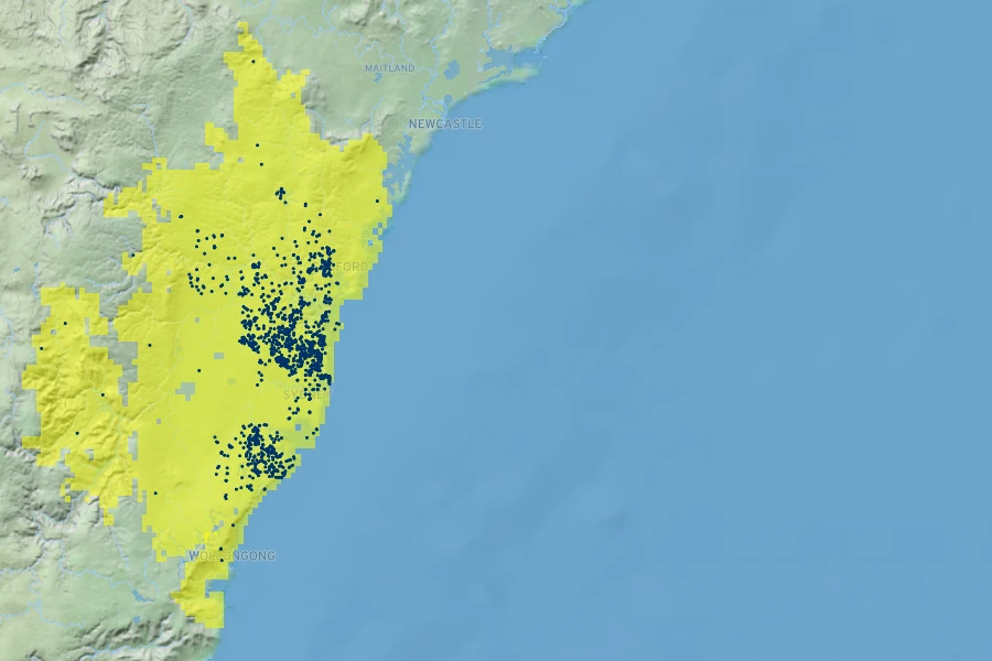Angophora hispida Native Range