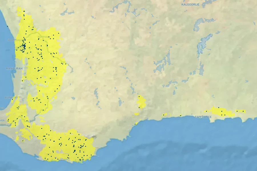 Anigozanthos bicolor Native Range