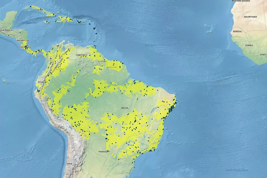 Annona montana Native Range