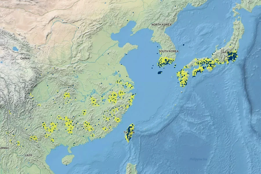 Aphananthe aspera Native Range