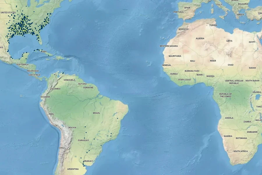 Aquarius cordifolius Native Range