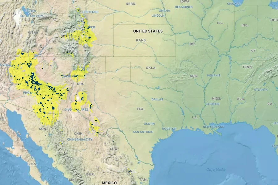 Aquilegia chrysantha Native Range