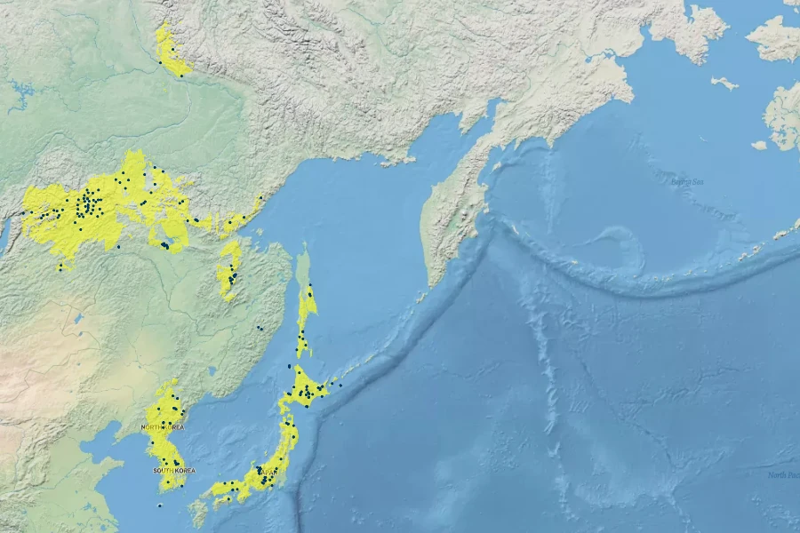 Aquilegia flabellata Native Range