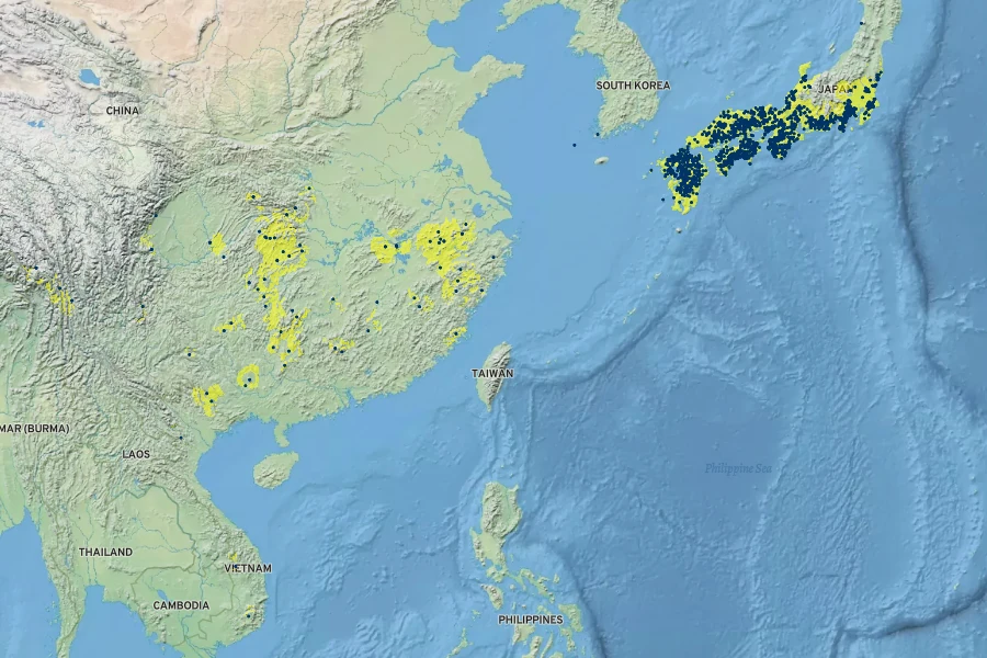 Arachniodes simplicior Native Range