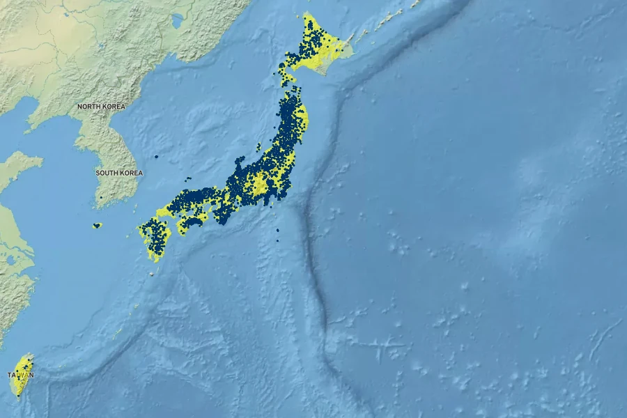 Arachniodes standishii Native Range