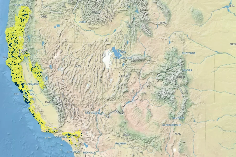 Aralia californica Native Range