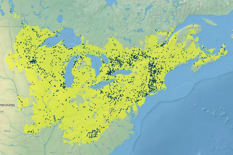 Aralia racemosa Native Range