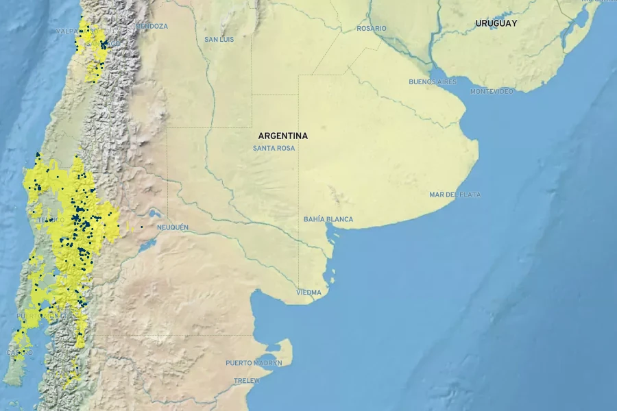 Araucaria araucana Native Range
