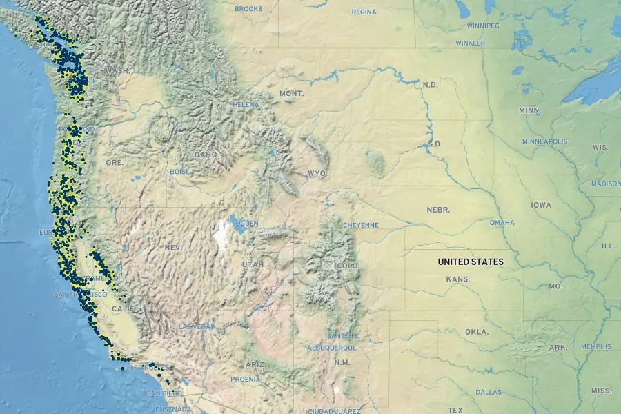 Arbutus menziesii Native Range