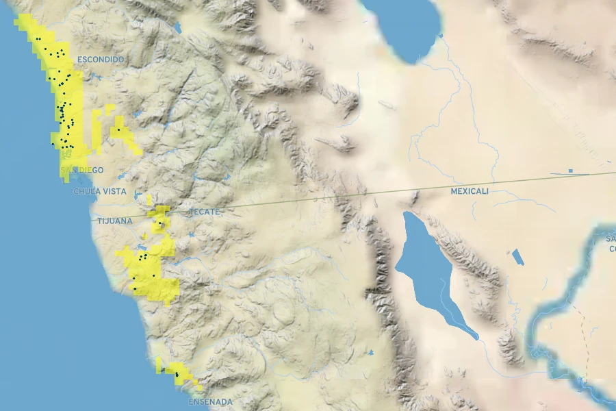Arctostaphylos glandulosa subsp. crassifolia Native Range