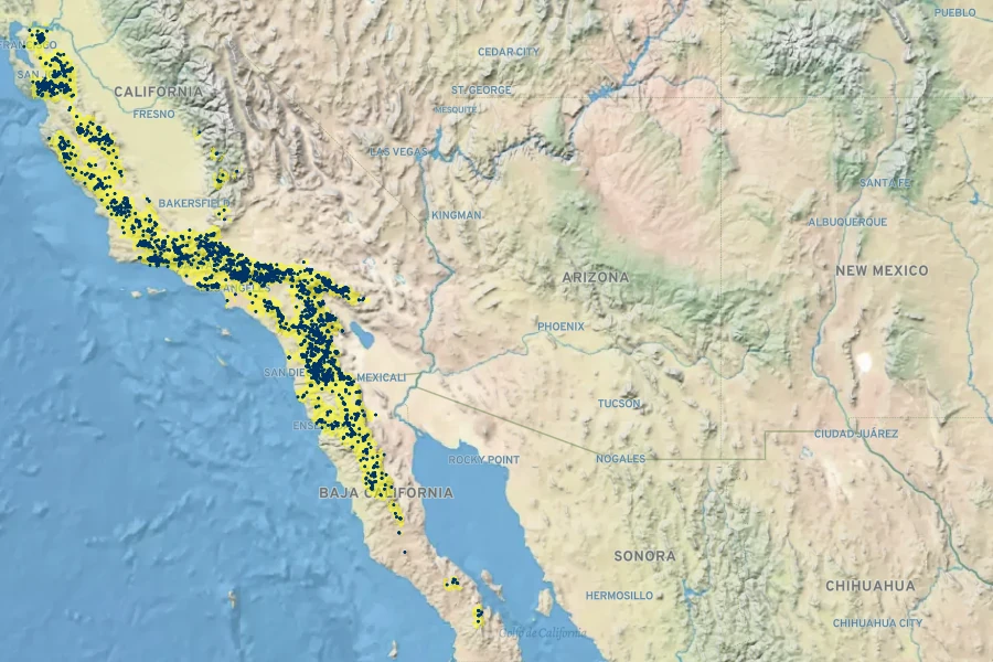 Arctostaphylos glauca Native Range
