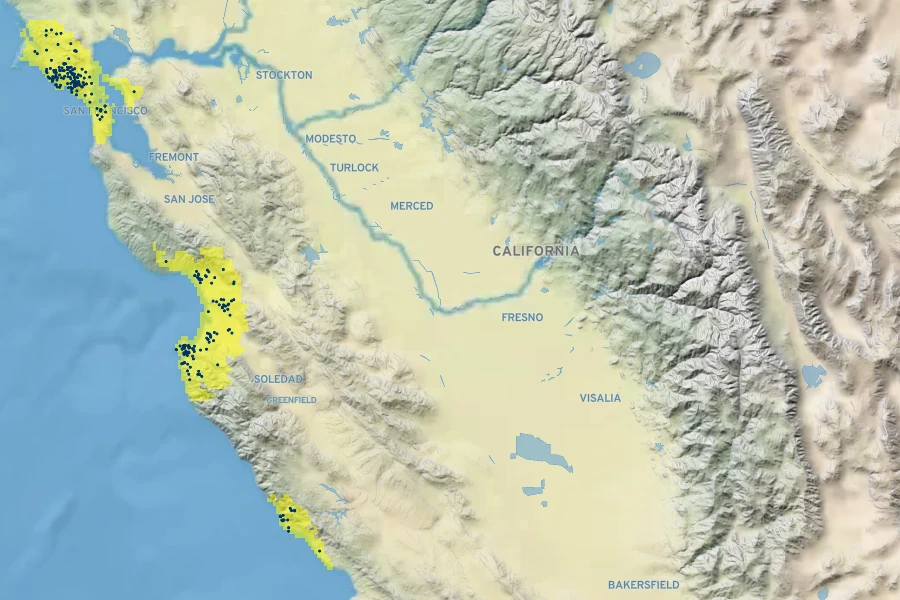 Arctostaphylos hookeri Native Range