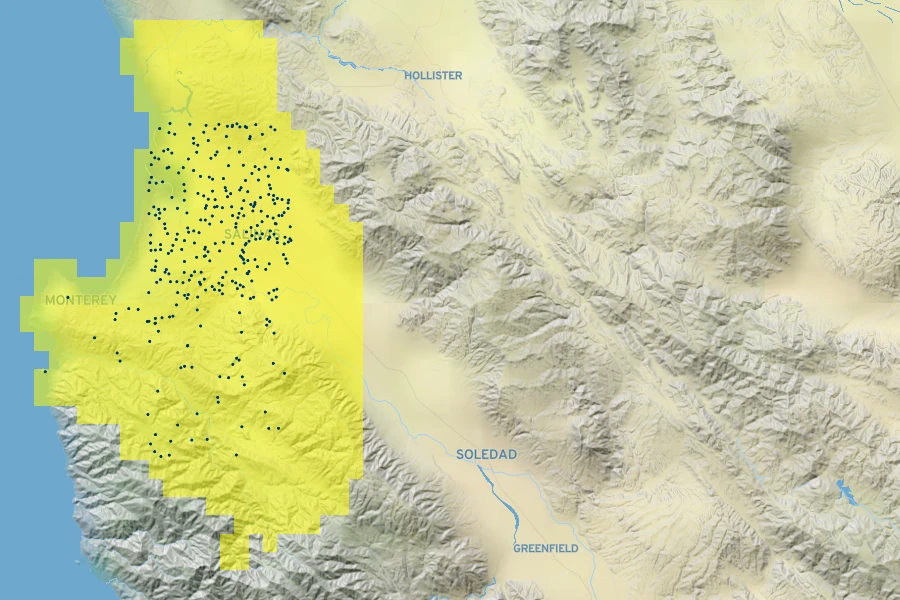 Arctostaphylos montereyensis Native Range