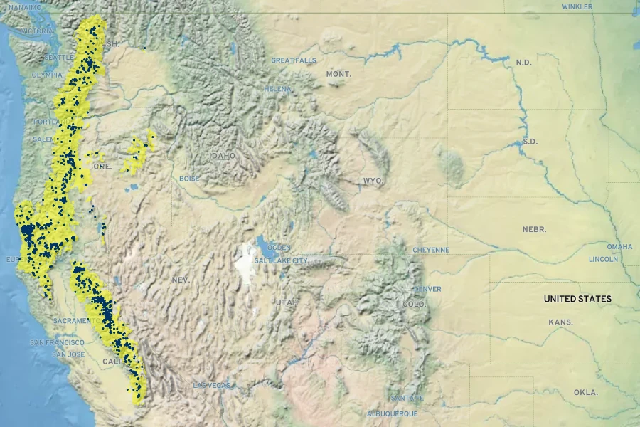 Arctostaphylos nevadensis Native Range