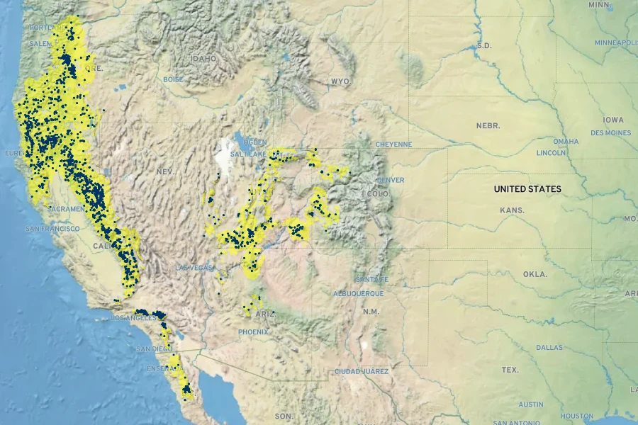 Arctostaphylos patula Native Range