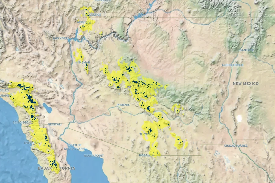 Arctostaphylos pringlei Native Range