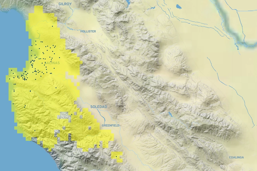 Arctostaphylos pumila Native Range