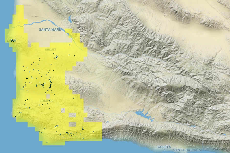 Arctostaphylos purissima Native Range
