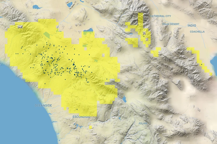 Arctostaphylos rainbowensis Native Range